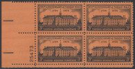 !a! USA Sc# 1083 MNH PLATEBLOCK (LL/25473/a) - Nassau Hall - Nuevos