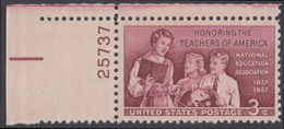 !a! USA Sc# 1093 MNH SINGLE From Upper Left Corner W/ Plate-# 25737 - School Teachers - Nuovi