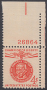 !a! USA Sc# 1174 MNH SINGLE From Upper Right Corner W/ Plate-# 26864 - Champion Of Liberty: Mahatma Ghandi - Nuevos