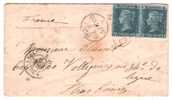 PAIRE DE 2 PENCES BLEUS POUR STRASBOURG .1868 - Storia Postale