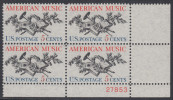 !a! USA Sc# 1252 MLH PLATEBLOCK (LR/27853) - American Music - Neufs