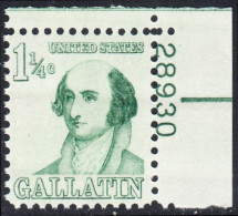 !a! USA Sc# 1279 MNH SINGLE From Upper Right Corner W/ Plate-# 28930 - Prominent Americans: Albert Gallatin - Ongebruikt