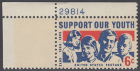 !a! USA Sc# 1342 MNH SINGLE From Upper Left Corner W/ Plate-# (UL/29814) - Support Our Youth - Elks - Unused Stamps