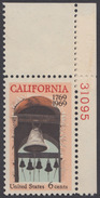 !a! USA Sc# 1373 MNH SINGLE From Upper Right Corner W/ Plate-# 31095 (Gum Damaged) - California Settlement - Nuevos