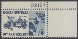 !a! USA Sc# 1406 MNH SINGLE From Upper Right Corner W/ Plate-# 32187 - Woman Suffrage - Unused Stamps