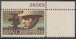 !a! USA Sc# 1555 MNH SINGLE From Upper Right Corner W/ Plate-# 36065 (Gum Damaged) - DW Griffith - Neufs