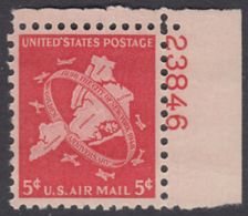 !a! USA Sc# C038 MNH SINGLE From Upper Right Corner W/ Plate-# (UR/23846) - New York City - 2b. 1941-1960 Unused