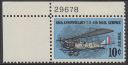 !a! USA Sc# C074 MLH SINGLE From Upper Left Corner W/ Plate-# (UL/29678) - 50th Anniv. Air Mail Service - 3b. 1961-... Nuovi
