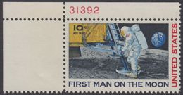 !a! USA Sc# C076 MNH SINGLE From Upper Left Corner W/ Plate-# (UL/31392) - Moon Landing - 3b. 1961-... Nuovi