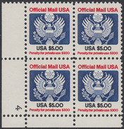 !a! USA Sc# O133 MNH PLATEBLOCK (LL/4) - Great Seal - Dienstmarken