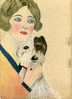 - MON LOULOU. AQUARELLE ANNEES 1930 : FEMME ET SON CHIEN A GAUCHE , PARTITION A DROITE. - Aquarel