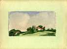 - PAYSAGE AVEC MAISONS SUR DES COLLINES . SIGNEE ET DATEE EN BAS A DROITE - Acquarelli