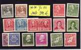 1940-44 ++  Sculpteur Sergel, Carl Wilhelm Schelle, Oscar Montelius,Rudenschold, Manssons Cote 112E - Unused Stamps