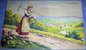 Country Girl, Field Works, Vintage Postcard - Cultures