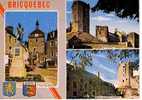 BRICQUEBEC  -  N° XN 22    -   3 Vues : Tour De L´horloge, Le Chateau Et L´ Hotel Du Vieux Chateau - 2 Blasons - Bricquebec