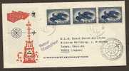 NEDERLAND 1958 FIRST FLIGHT AMSTERDAM-TOKIO Via NORTH POLE Tied By Yvert # A14 (strip Of 3)- FAUNA - BIRDS -SCOTT #C12 - Airmail