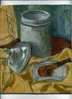 - HUILE SUR PANNEAU DE BOIS STRATIFIE . NATURE MORTE . PIPE ET POT A TABAC - Oelbilder