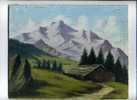 - HUILE SUR PANNEAU D´ISOREL . PAYSAGE DE MONTAGNE AVEC CHALET . SIGNE - Olieverf