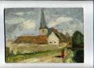 - HUILE SUR PANNEAU DE BOIS . PAYSAGE AVEC VILLAGE ET EGLISE - Oleo