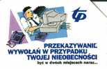 POLAND 25 U   TELEPHONE   CARTOON  MAN COMPUTER MESSAGE FORWARDING UNITS IN GREEN SPECIAL PRICE !! - Polen