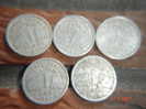 LOT DE 5 PIECES DE 1 FRANCS TYPE BAZOR 1942 - ALUMINIUM - 1 Franc