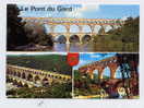 Cpm Multivues Le Pont Du Gard, Aqueduc Romain, Blason, écusson - Remoulins