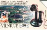 LITHUANIA 100 U  OLD TELEPHONE 1896-1996  SKYLINE OF VILNIUS EARLY CARD   SPECIAL PRICE !! - Litouwen