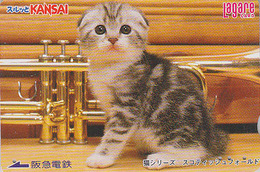 Carte Japon - Animal - CHAT & Trompette Musique - CAT Japan Prepaid Lagare Card - KATZE - 24 - Katten