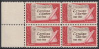 !a! USA Sc# 1230 MNH BLOCK W/ Left Margins - Carolina Charter - Unused Stamps