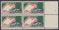 !a! USA Sc# 1232 MNH BLOCK From Lower Right Corner - West Virginia - Nuovi