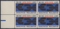 !a! USA Sc# 1233 MNH BLOCK W/ Left Margins - Emancipation Procl. - Unused Stamps