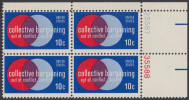 !a! USA Sc# 1558 MNH BLOCK From Upper Right Corner W/ Plate-# 35587 - Collective Bargaining - Ungebraucht