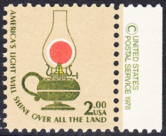 !a! USA Sc# 1611 MNH BLOCK W/ Right Margins & Copyright Symbol - Kerosene Table Lamp - Unused Stamps