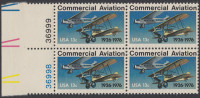 !a! USA Sc# 1684 MNH BLOCK W/ Left Margins & Plate-# (LL/36998) - Commercial Aviation - Unused Stamps