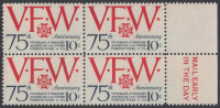 !a! USA Sc# 1525 MNH BLOCK W/ Right Margins & MailEarly - Veterans Of Foreign Wars - Nuovi