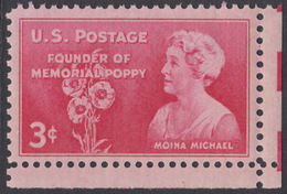 !a! USA Sc# 0977 MNH SINGLE From Lower Right Corner - Moina Michael - Ungebraucht