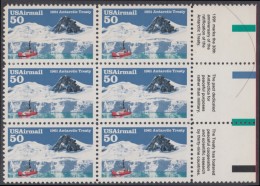 !a! USA Sc# C130 MNH BLOCK(6) W/ Right Margins & Inscriptions - Antarctic Treaty - 3b. 1961-... Nuevos