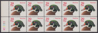 !a! USA Sc# 2485a MNH BOOKLET-PANE(10) W/ Left Margin & Plate-# - Wood Duck (red) - 3. 1981-...