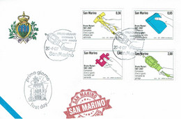 FDC SAN MARINO SCIENCIES INVENTEUR BRUNO MUNARI LAMPE DE GARAGE 4.41 EUROS FACIAL - Otros & Sin Clasificación