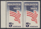 !a! USA Sc# 1249 MNH Horiz.PAIR W/ Left Margin - Register And Vote - Nuovi