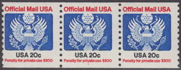 !a! USA Sc# O135 MNH Horiz.STRIP(3) W/ Plate-# - Great Seal - Dienstzegels