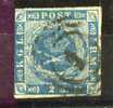 Danemark Mi. N°  3 Gestempelt 2 Skilling Blau Kroninsignien Im Lorbeerkranz Michelwert 50 €uro - Used Stamps
