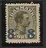 DENMARK 1921 - CHRISTIAN X  - Yvert # 129 - MINT (H) - Surcharged "8" - Unused Stamps