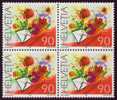 2001 (Zumstein 1019) Sondermarke Glückwünsche - Rosen, Viererblock ** - Unused Stamps