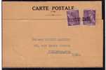 Mercure 40c Yvert 413 En Paire Sur Carte Postale Non Illustrée, 1941 - 1938-42 Mercure