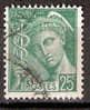 Timbre France Y&T N° 411 (1) Obl.  Type Mercure.  25 C. Vert. Cote 0,15 € - 1938-42 Mercurio