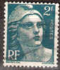 Timbre France Y&T N° 713 (01) Obl.  Marianne De Gandon.  2 F. Vert. Cote 0,15 € - 1945-54 Marianne Of Gandon