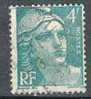 Timbre France Y&T N° 807 (1) Obl.  Mariann De Gandon.  4 F. émeraude. Cote 0,30 € - 1945-54 Marianne Of Gandon