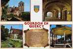 CPSM.GOURDON EN QUERCY.EGLISE ST PIERRE.LES COUVERTS DE L´HOTEL DE VILLE.N.D. DES NEIGES.LE KIOSQUE A MUSIQUE.DATEE 1993 - Gourdon