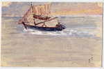 CHALUTIER A MOTEUR   -  AQUARELLE REALISE DIRECTEMENT SUR LA CARTE POSTALE  - ORIGINAL  -   SIGNEE H O 1928 AU DOS - Wasserfarben